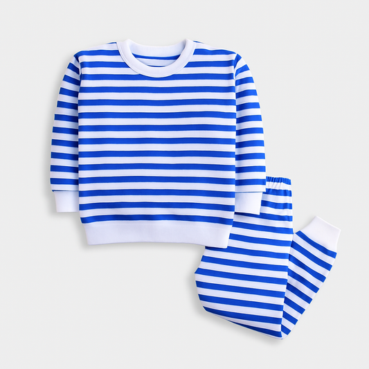 Blue Stripes Fleece Pajama Set