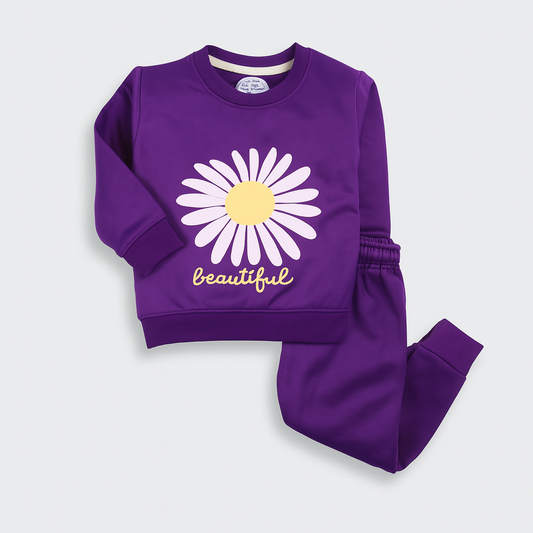 Beautiful Daisy polyester Fleece Set (Purple)