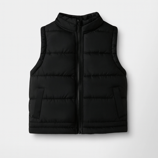 Kids' Black Puffer Zipper Vest