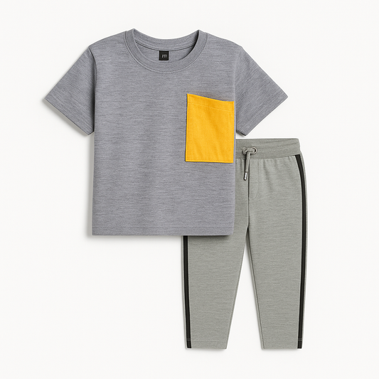 Gray Pocket T-Shirt Combo (Tee+Trouser)