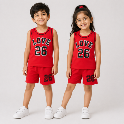 Cherry Red Love 26 Kids Shirt & Shorts Set
