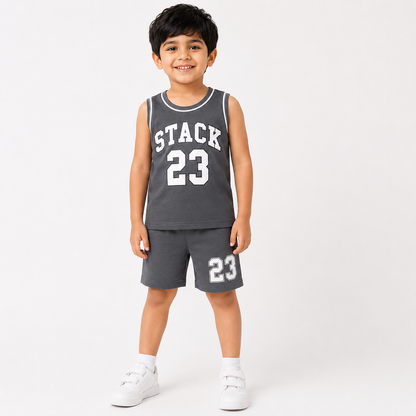 Slate Grey Stack 23 Kids Shirt & Shorts Set