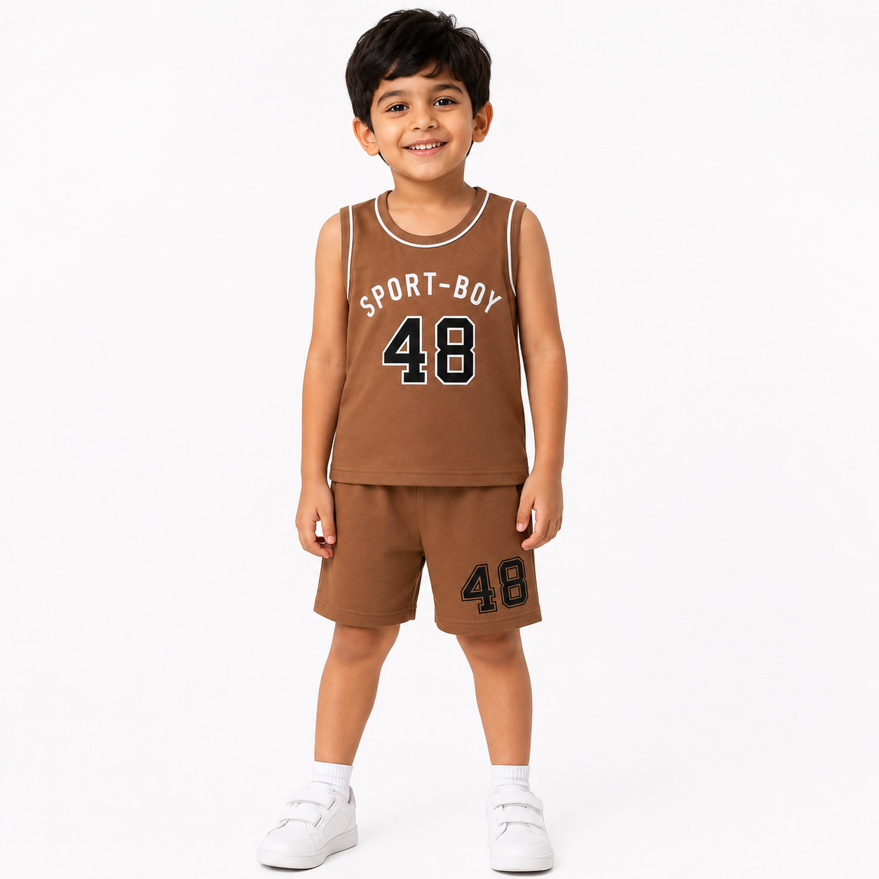 Mocha Brown Sport-Boy 48 Kids Shirt & Shorts Set