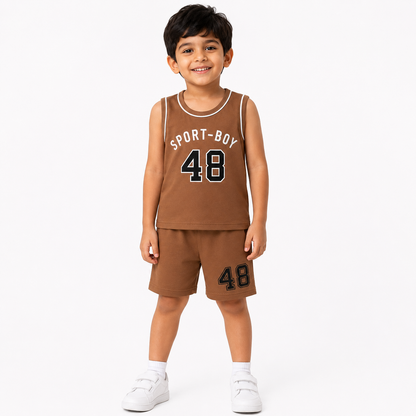 Mocha Brown Sport-Boy 48 Kids Shirt & Shorts Set