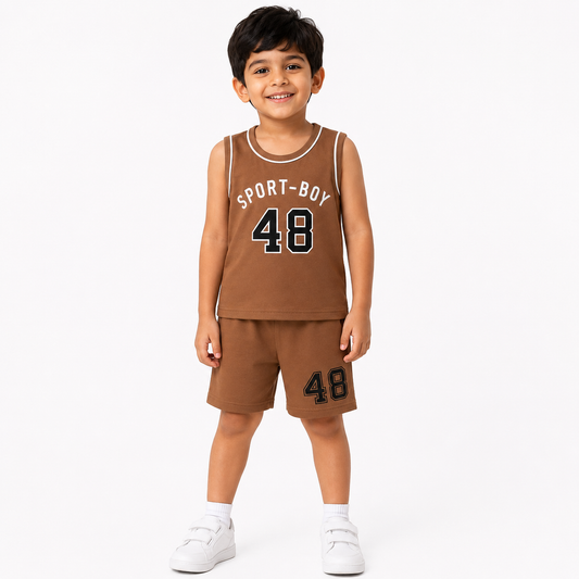 Mocha Brown Sport-Boy 48 Kids Shirt & Shorts Set