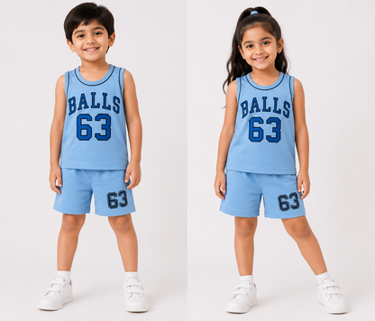 Sky Blue Balls 63 Kids Shirt & Shorts Set