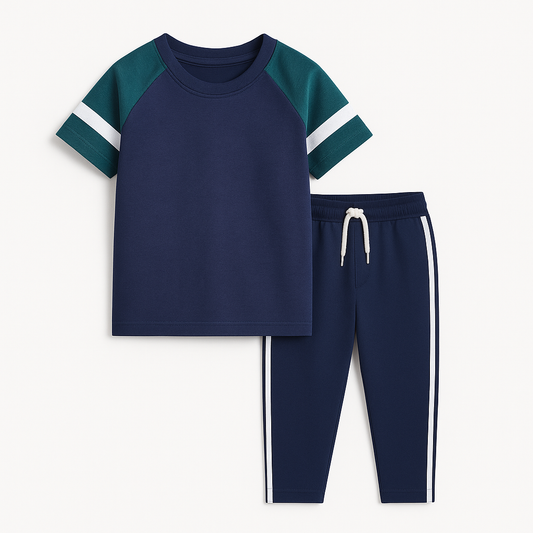 Navy & green raglan combo (Tee+Trouser)