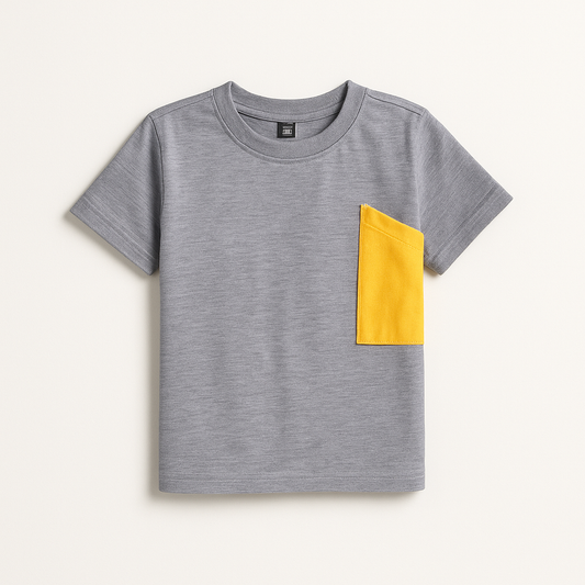Gray Pocket T-Shirt for Kids