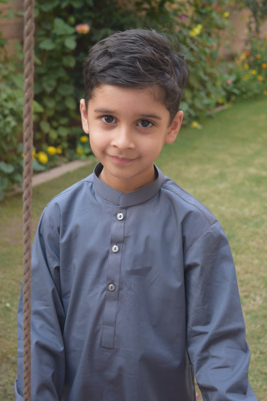 Solid Gray Cotton Kurta
