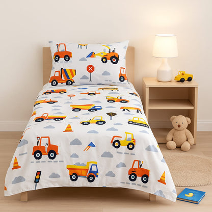 🚧 Little Builder Bedsheet – Single Cotton Bedsheet