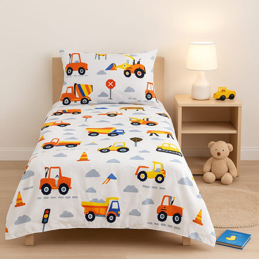 🚧 Little Builder Bedsheet – Single Cotton Bedsheet