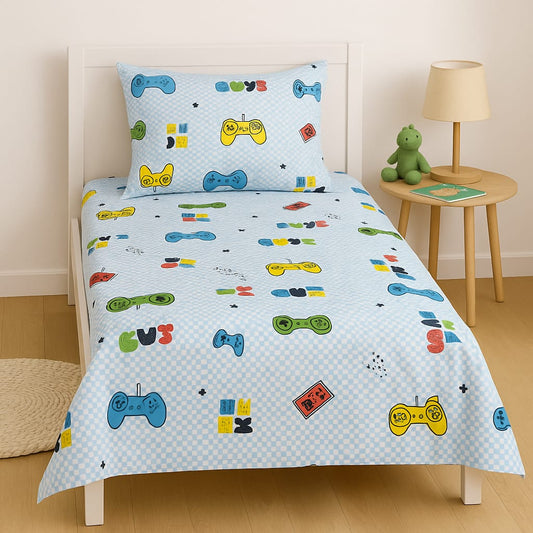 🎮 Gamer Vibes Kids Bedsheet – Single Bed