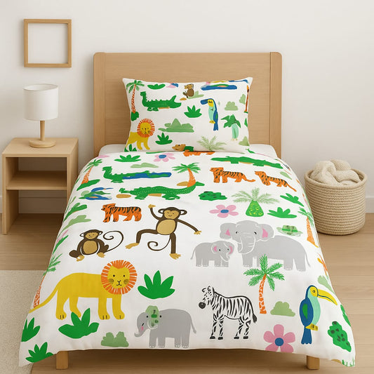 Jungle Safari Kids Bedsheet – Single Bed (Premium Cotton)