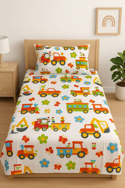 Happy Wheels Kids Bedsheet-Single bed (Premium Cotton)