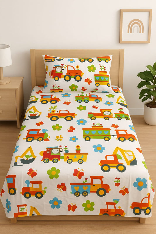 Happy Wheels Kids Bedsheet-Single bed (Premium Cotton)