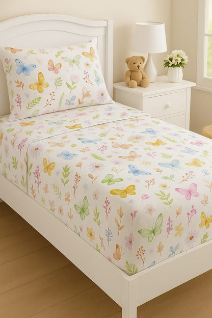 Butterfly Garden Kids Bedsheet Set – Cotton Single Bed