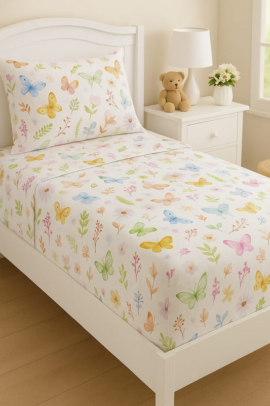 Butterfly Garden Kids Bedsheet Set – Cotton Single Bed
