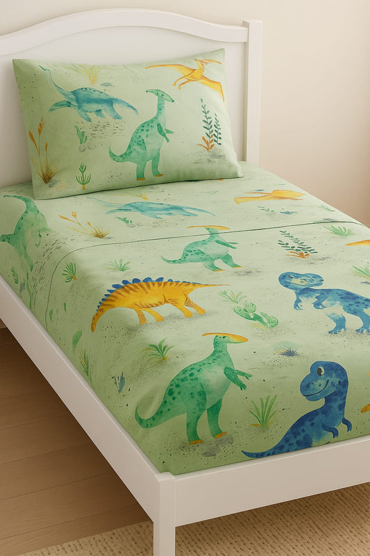 Dino World Kids Bedsheet Set 🦖🌿