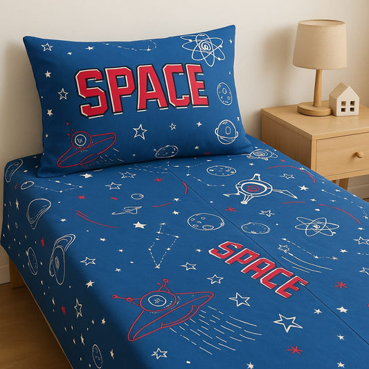 🚀 Space Adventure Kids Bedsheet Single