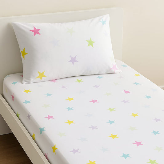 Pastel Dream Stars Bedsheet – Single Cotton Bedding for Kids