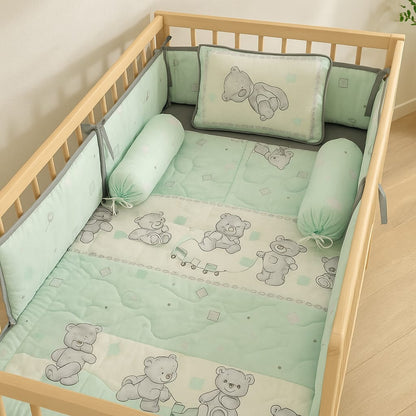 CuddleBear Dreams – 6-Piece Mint Baby Cot Set