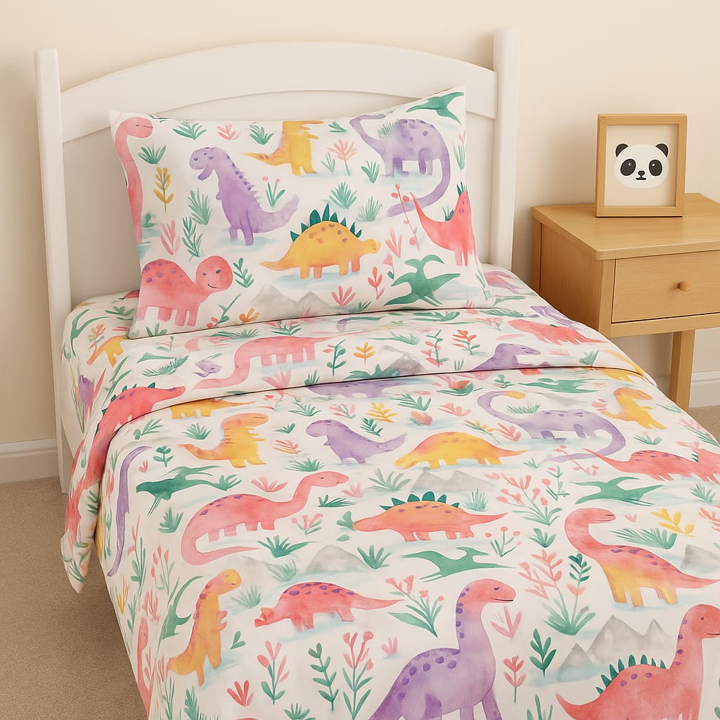 Pastel Dino Parade Bedsheet (Premium Cotton collection)