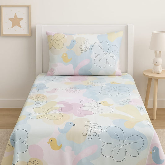 🌸 Pastel Birds Kids Bedsheet Set – Soft Spring Dreams