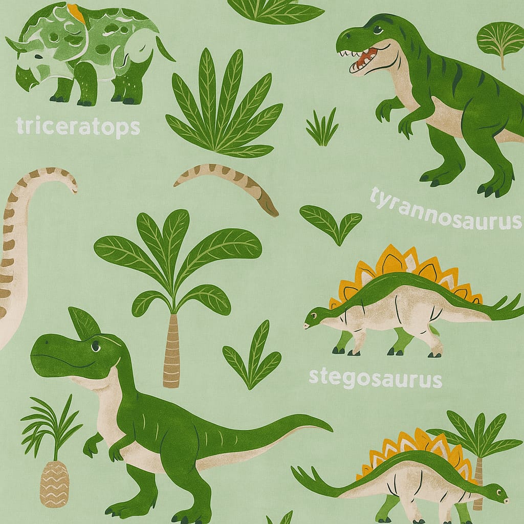 Dino Discovery Kids Bedsheet Set – Mint Green Prehistoric Adventure