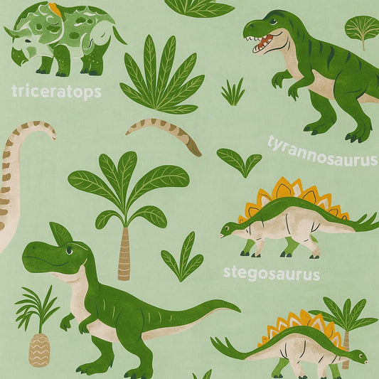 Dino Discovery Kids Bedsheet Set – Mint Green Prehistoric Adventure