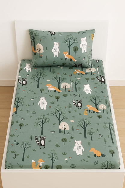 🌲 Woodland Friends Kids Bedsheet Set