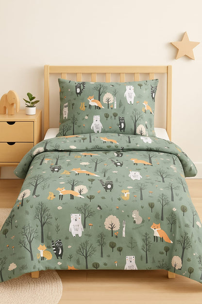 🌲 Woodland Friends Kids Bedsheet Set