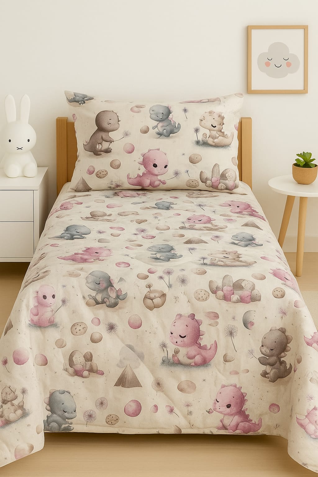 🦕 Pastel Dino Reversible Comforter Set – 3-Piece Single Bed Set