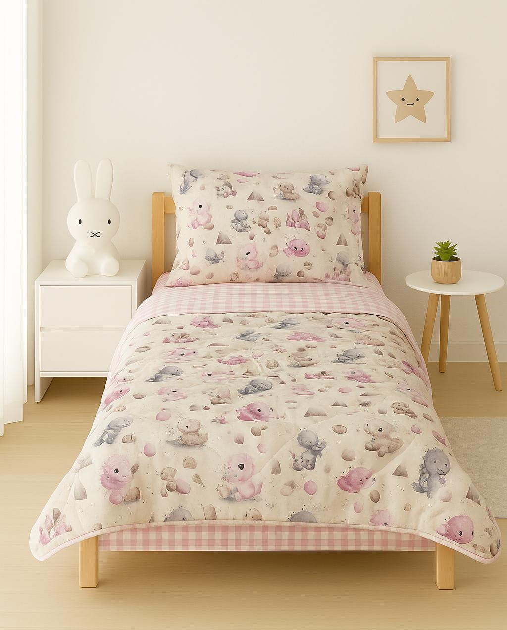 🦕 Pastel Dino Reversible Comforter Set – 3-Piece Single Bed Set