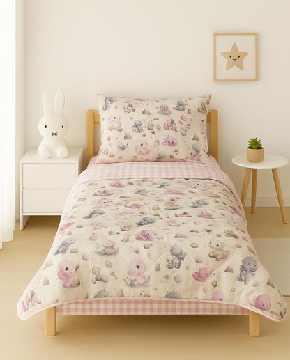 🦕 Pastel Dino Reversible Comforter Set – 3-Piece Single Bed Set