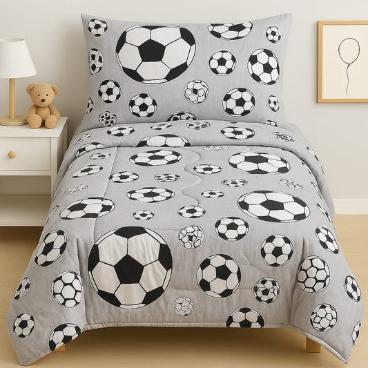 🖤 Goal Getter Soccer Comforter Set – 4-Piece Single Bed Set