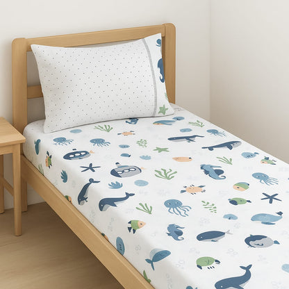 Ocean Adventures Premium Cotton single Bedsheet Set