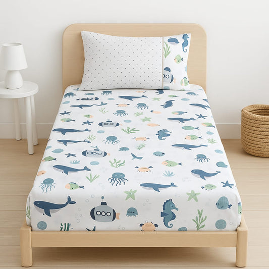Ocean Adventures Premium Cotton single Bedsheet Set