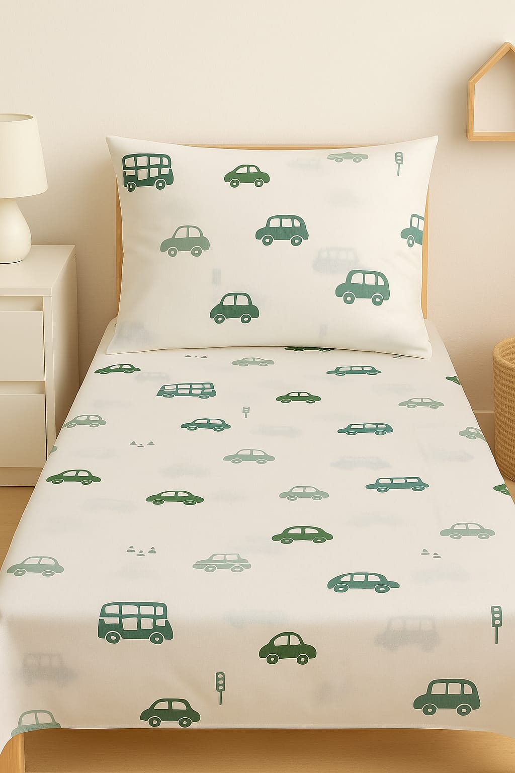 Little Cars Premium Cotton Single Bed Bedsheet Set