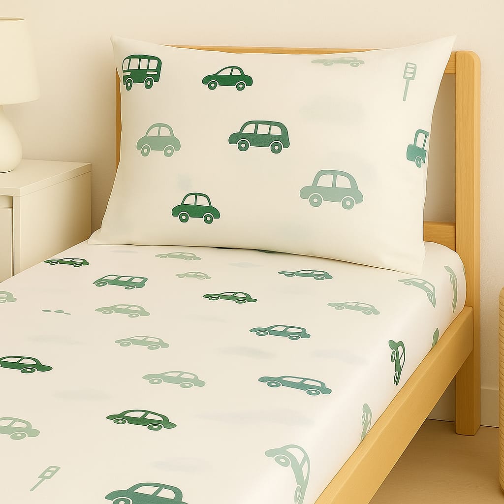 Little Cars Premium Cotton Single Bed Bedsheet Set
