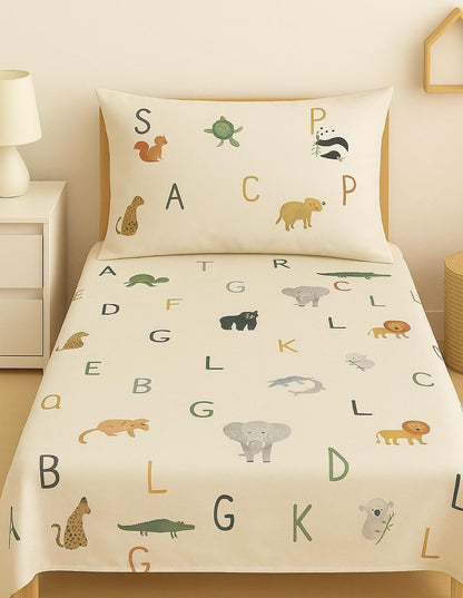 Alphabet Friends Premium Cotton Single Bed Bedsheet Set