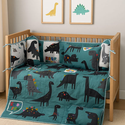 Roarsome Adventures Premium Cotton 6-Piece Dino Cot Bedding Set
