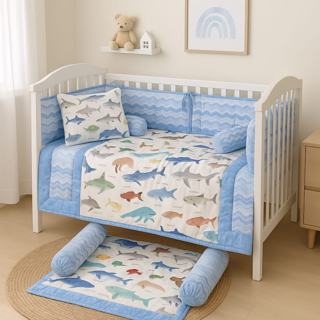 Ocean Wonders Premium Cotton 6-Piece Cot Set