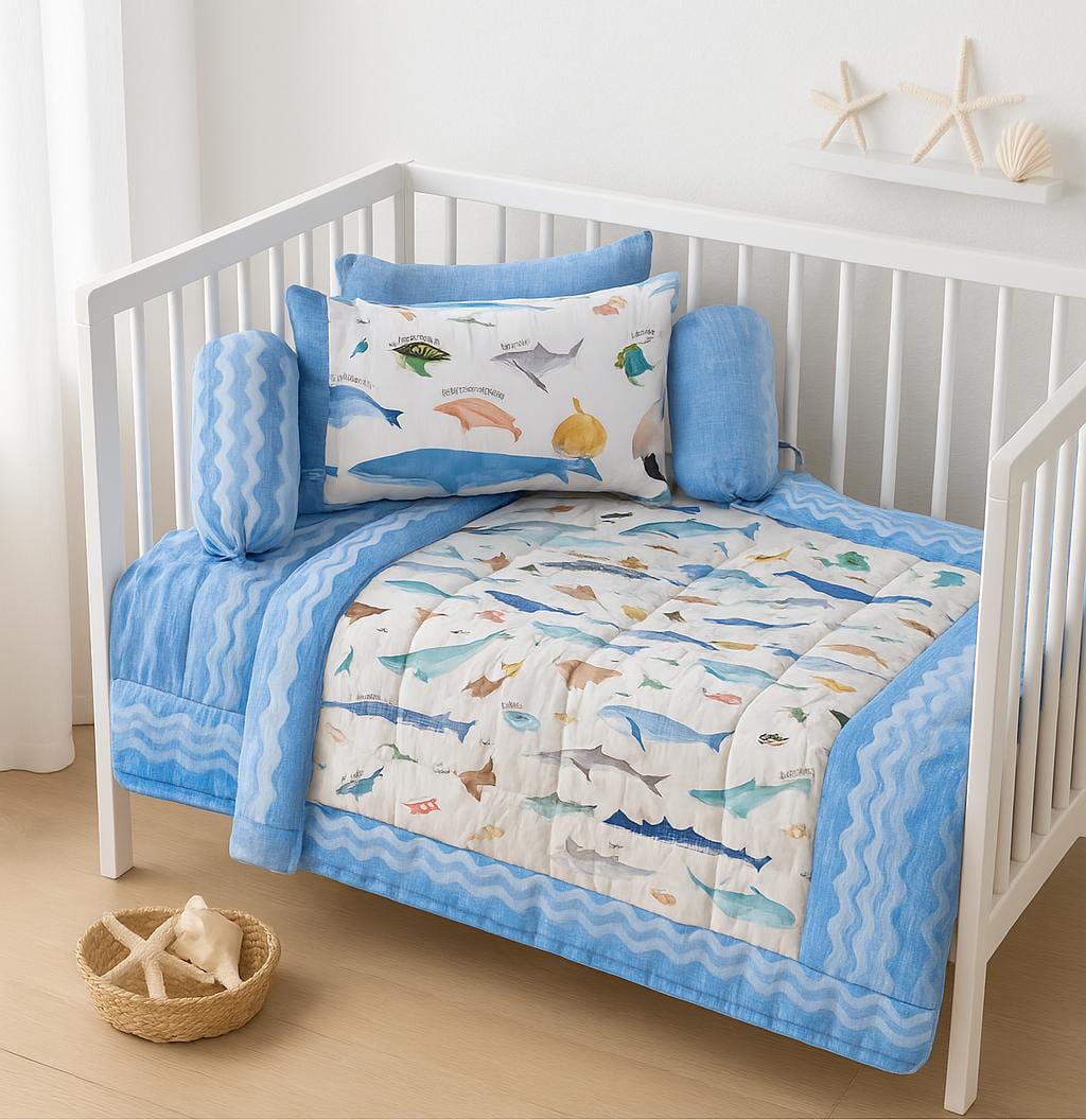 Ocean Wonders Premium Cotton 6-Piece Cot Set