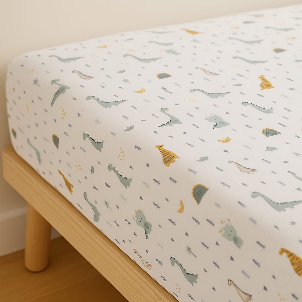 Baby Dino & Hedgehog Forest – Premium Fitted Bedsheet (Single Size)