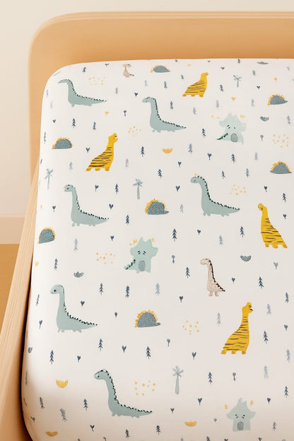 Baby Dino & Hedgehog Forest – Premium Fitted Bedsheet (Single Size)