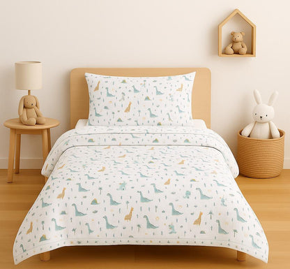 Baby Dino & Hedgehog Forest – Premium Fitted Bedsheet (Single Size)