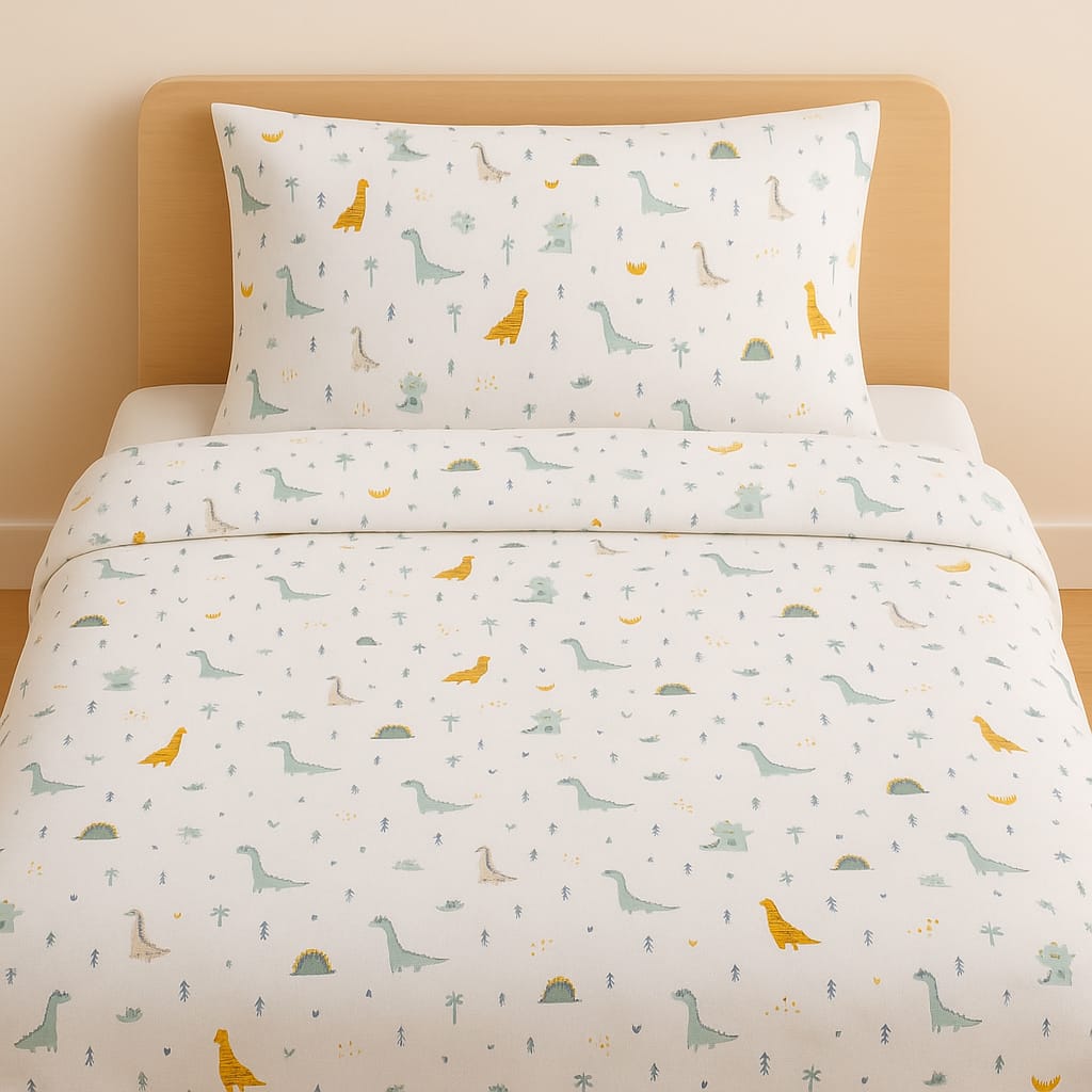 Baby Dino & Hedgehog Forest – Single Cotton Bedsheet (All-Over Print)