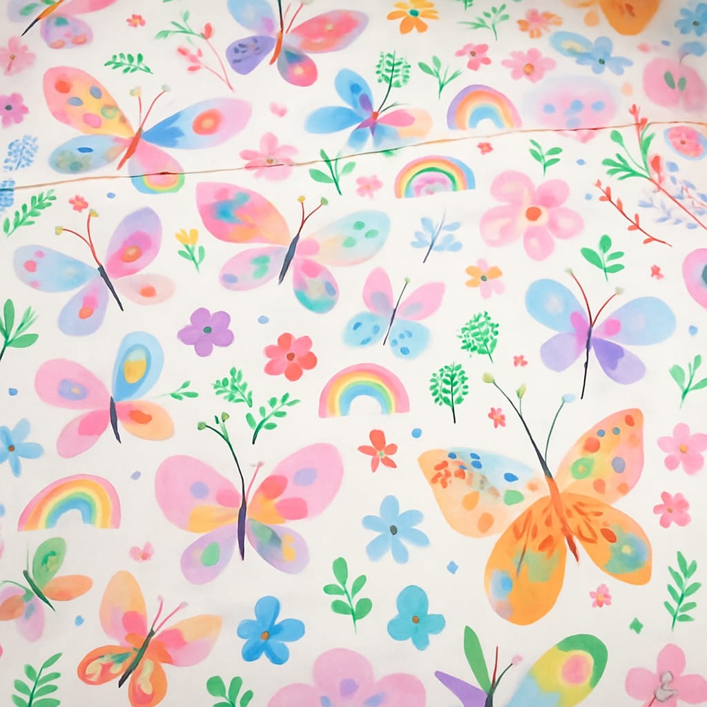 Pastel Flutter Garden – Single Cotton Bedsheet (Dual Piping Finish)