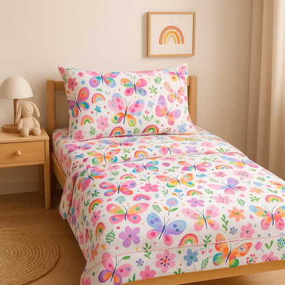 Pastel Flutter Garden – Single Cotton Bedsheet (Dual Piping Finish)