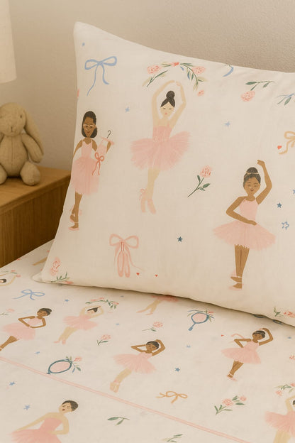 Pink Ballerina Dreams – Single premium Cotton Bedsheet (With Pink Piping Magzi)